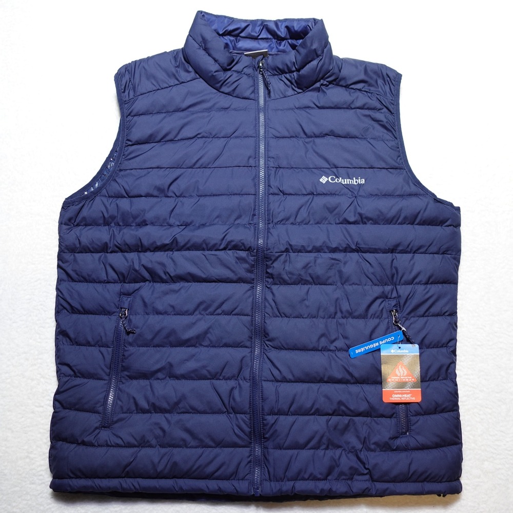 Columbia Puffer Vest Mens XL Navy Blue White Out 1.0 FS Omni-Heat XM2596-464